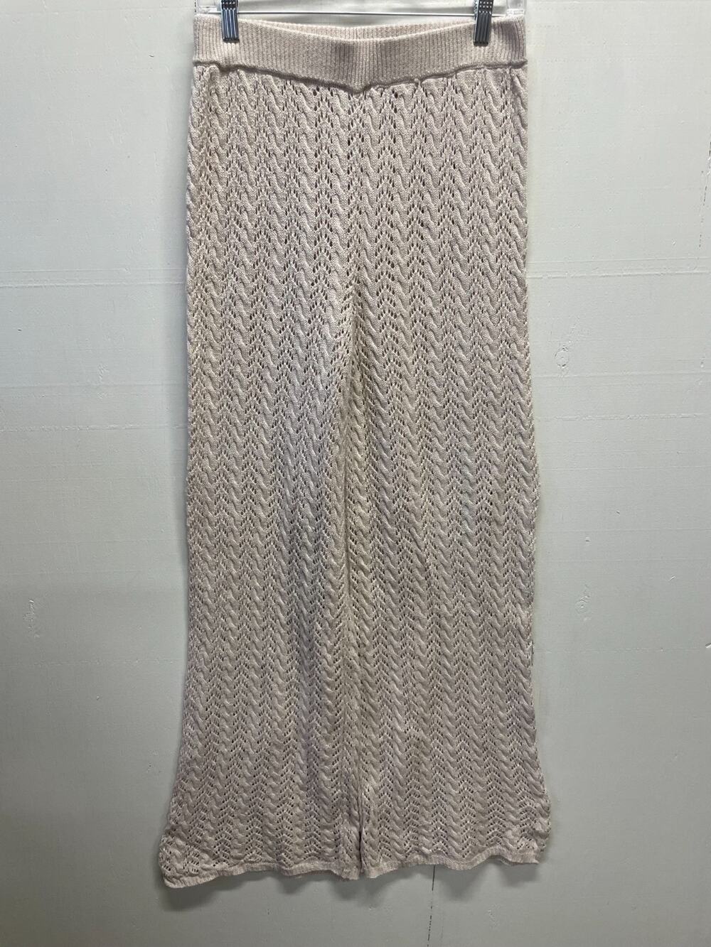 Lulu's Women's 100% Cotton Knitted Beach Pants Medium Swimsuit Coverup Flare Leg